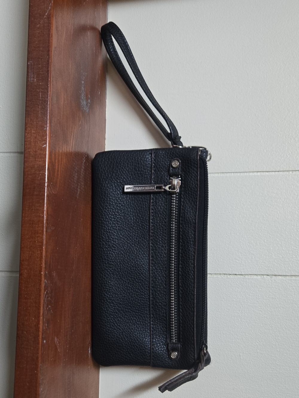 Dana Buchman Black Leather Wristlet Clutch with Zip Pocket
